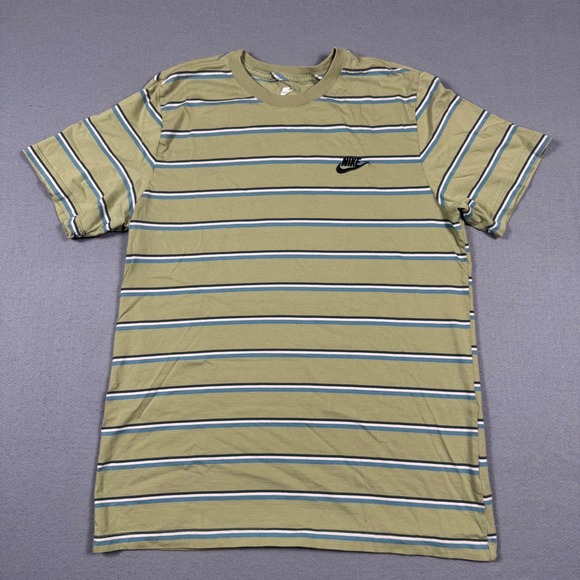 Nike Other - Nike Mens Striped T-Shirt Sage Green Blue White Embroidered Logo Size Large